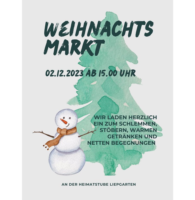 zeigt Veranstaltungsplakat Weihnachtsmarkt Liepgarten