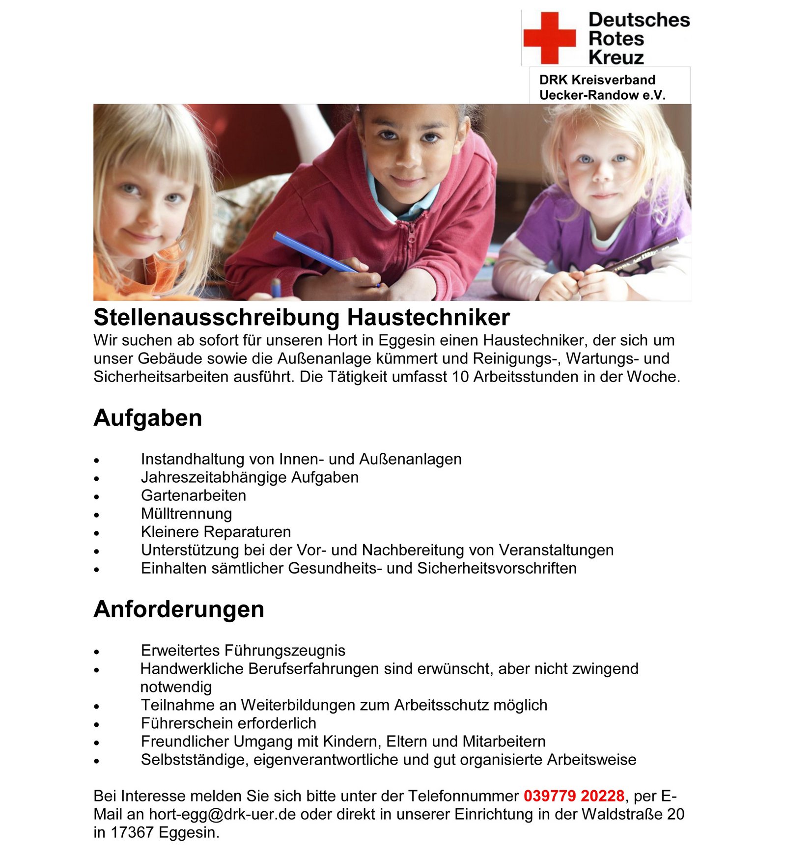 zeigt Stellenausschreibung Haustechniker