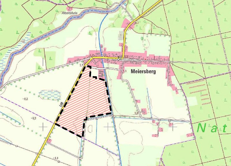 zeigt Übersichtsplan Meiersberg und Umgebung mit Markierung des Plangebietes
