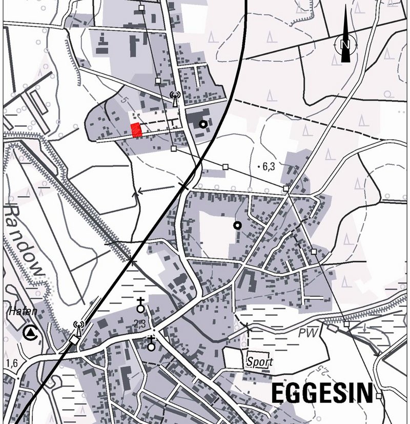zeigt Übersichtsplan Eggesin mit Markierung des Plangebietes