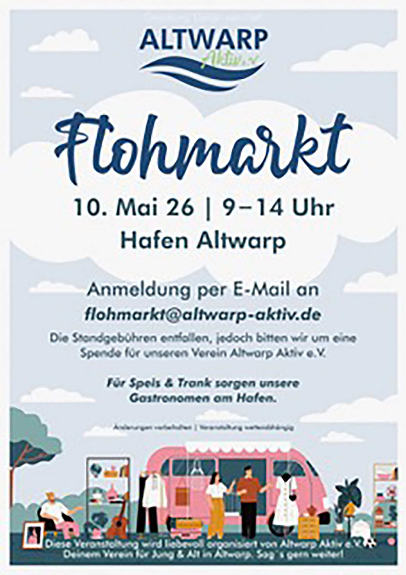 zeigt Veranstaltungsplakat mit Informationen zum Flohmarkt in Altwarp